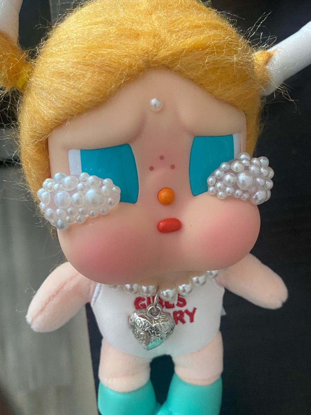 Pearl-Accent Plush Charm in Yellow and Turquoise